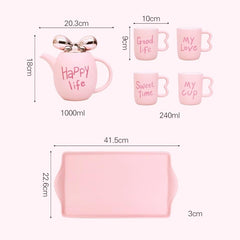 Ceramic Coffee Mug Set with Heart Design