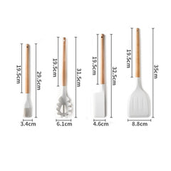 10-Piece Silicone Kitchen Utensil Set with Wooden Handles