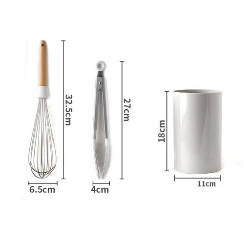 10-Piece Silicone Kitchen Utensil Set with Wooden Handles