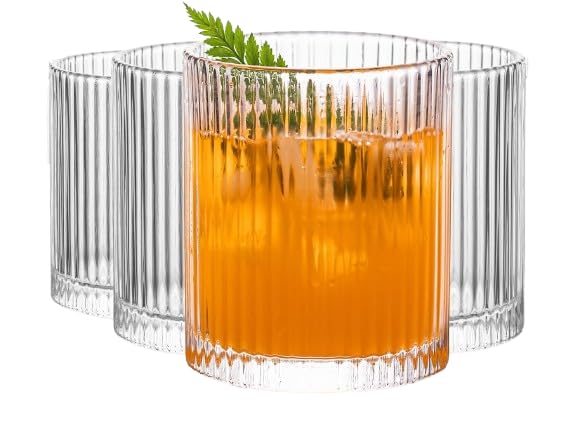 6-Piece Vintage Ribbed Glass Tumbler Set (14 oz)