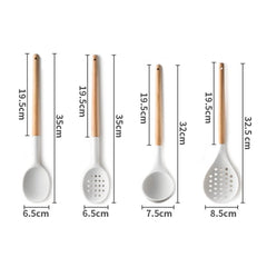 10-Piece Silicone Kitchen Utensil Set with Wooden Handles