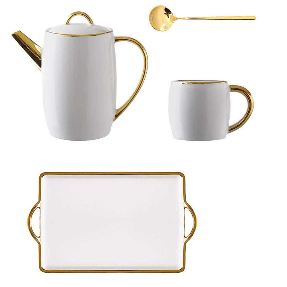 6-Piece Bone China Coffee Cup and Saucer Set with Spoons
