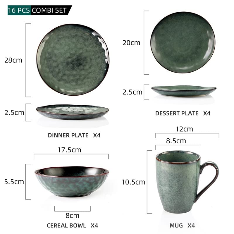 16-Piece Stoneware Dinnerware Set with Plates, Bowls and Cups
