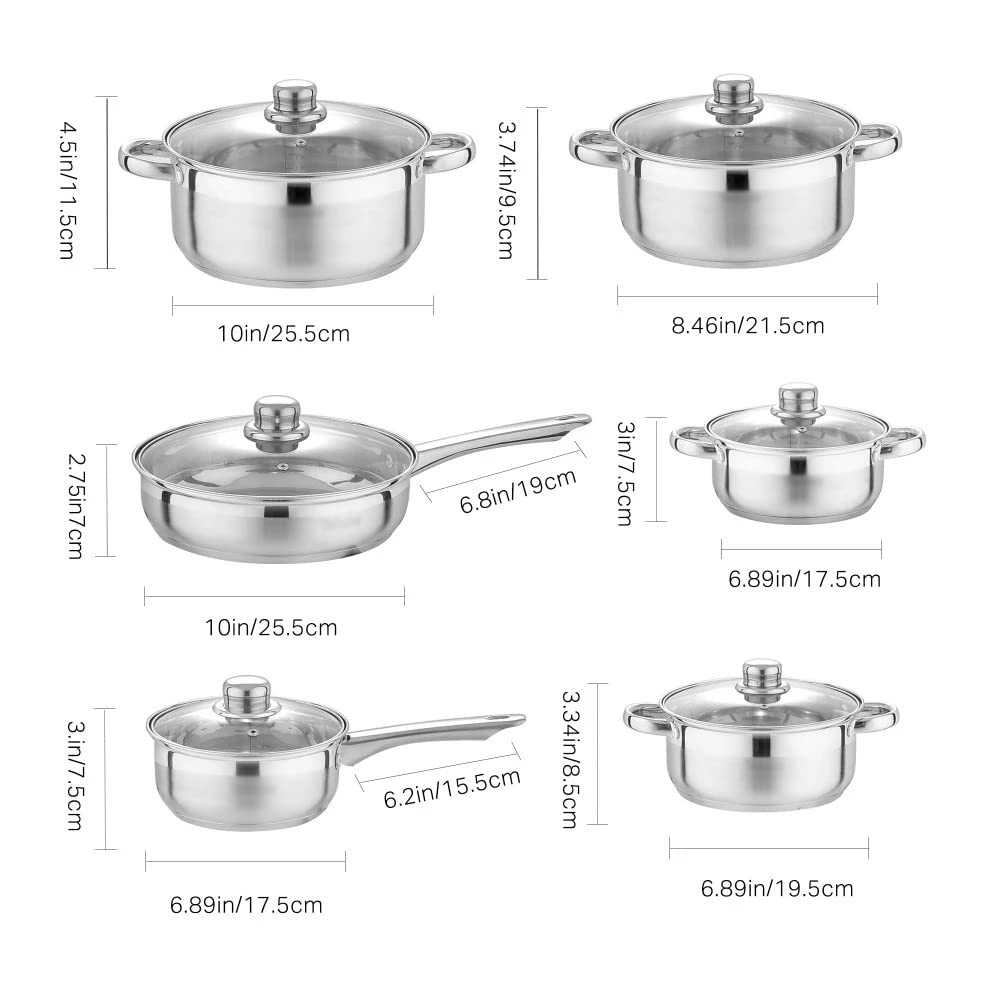12-Piece Stainless Steel Cookware Set with Glass Lids