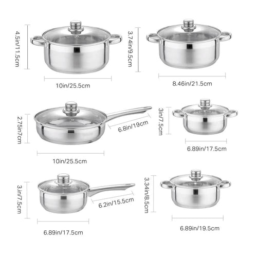 12-Piece Stainless Steel Cookware Set with Glass Lids