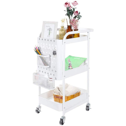 3-Tier Metal Rolling Utility Cart with Locking Wheels