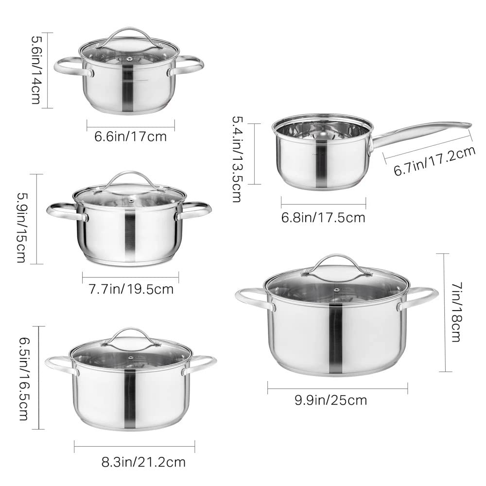 9-Piece Stainless Steel Cookware Set with Glass Lids