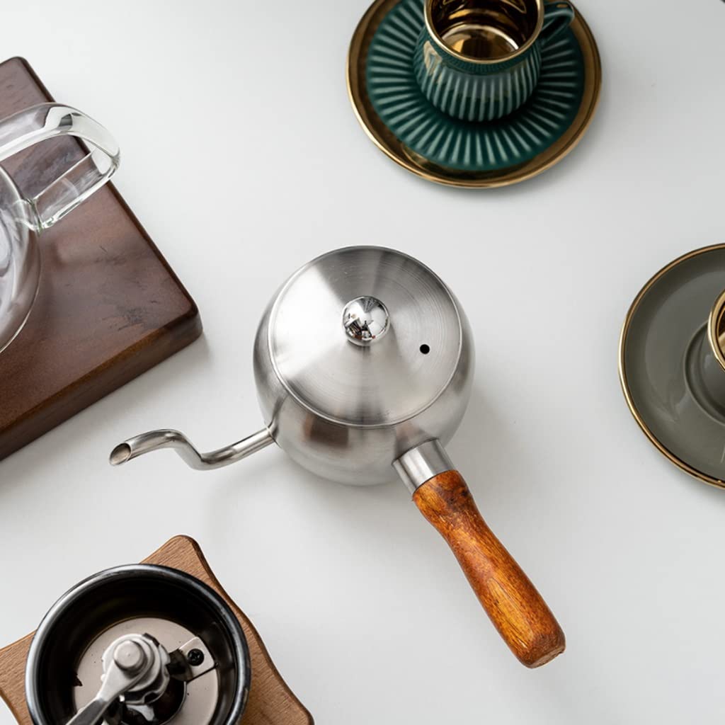 Stainless Steel Gooseneck Stovetop Coffee Kettle with Wooden Handle