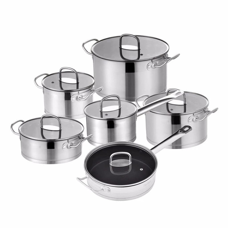 12-Piece Stainless Steel Cookware Set with Glass Lids