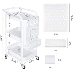3-Tier Metal Rolling Utility Cart with Locking Wheels
