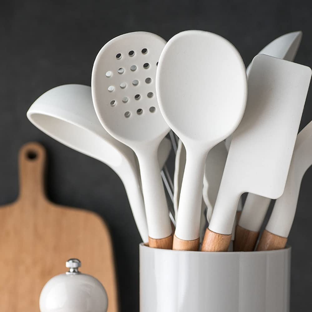 10-Piece Silicone Kitchen Utensil Set with Wooden Handles