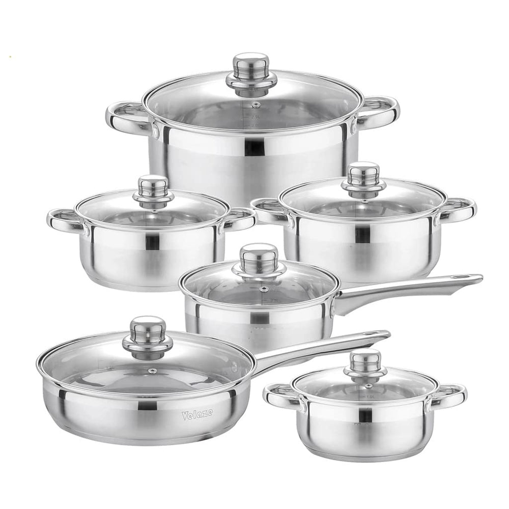 12-Piece Stainless Steel Cookware Set with Glass Lids