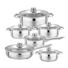 12-Piece Stainless Steel Cookware Set with Glass Lids
