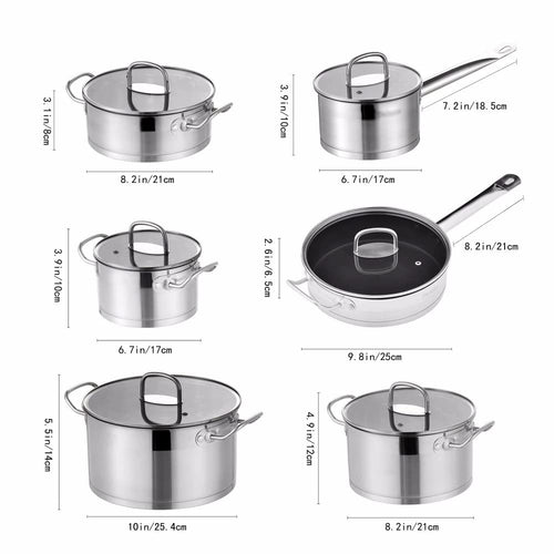 12-Piece Stainless Steel Cookware Set with Glass Lids