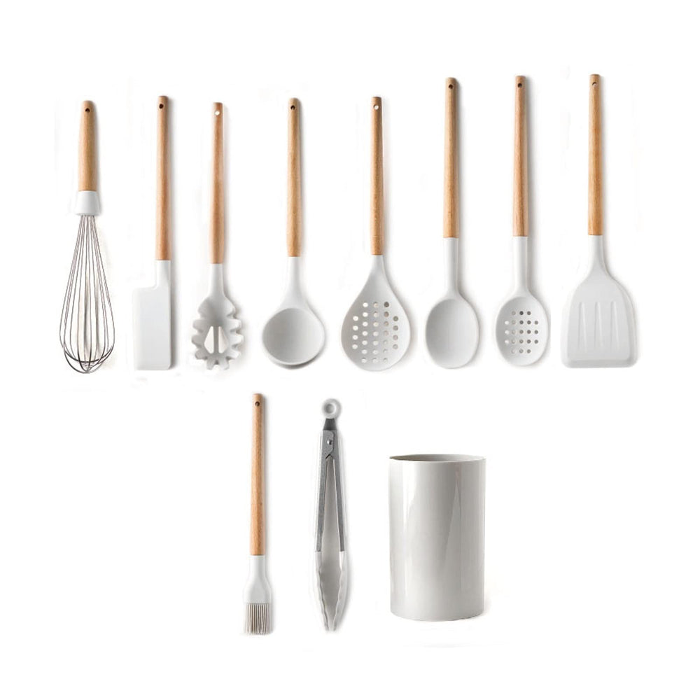 10-Piece Silicone Kitchen Utensil Set with Wooden Handles
