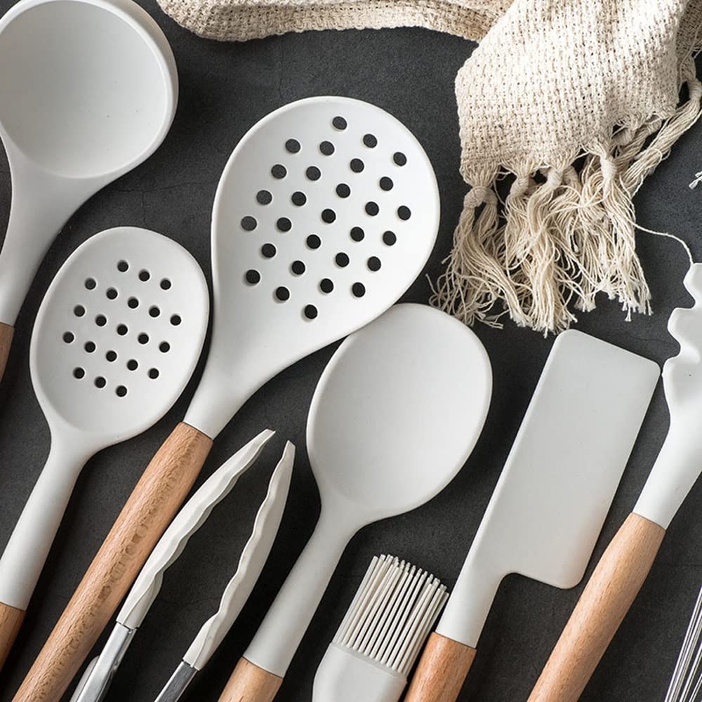 10-Piece Silicone Kitchen Utensil Set with Wooden Handles