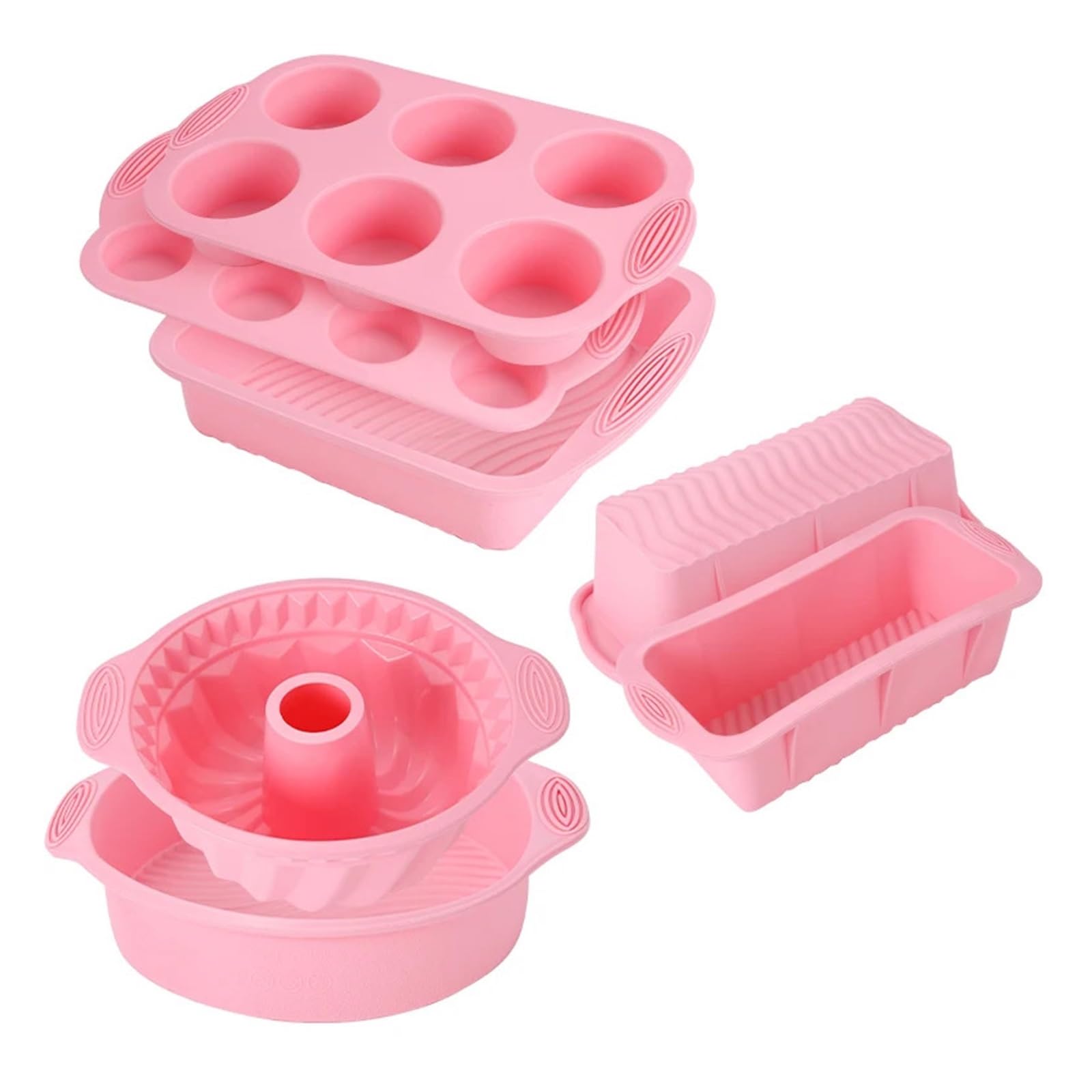 Pink Nonstick Silicone Bakeware Set Compatible For Baking Cake Pan