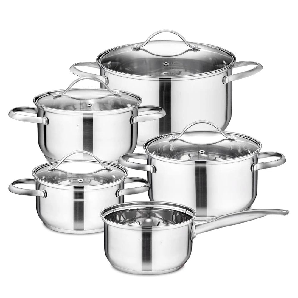 9-Piece Stainless Steel Cookware Set with Glass Lids