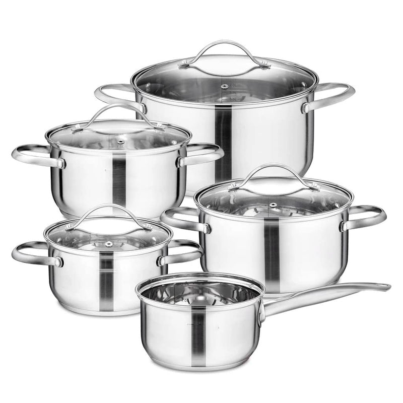9-Piece Stainless Steel Cookware Set with Glass Lids