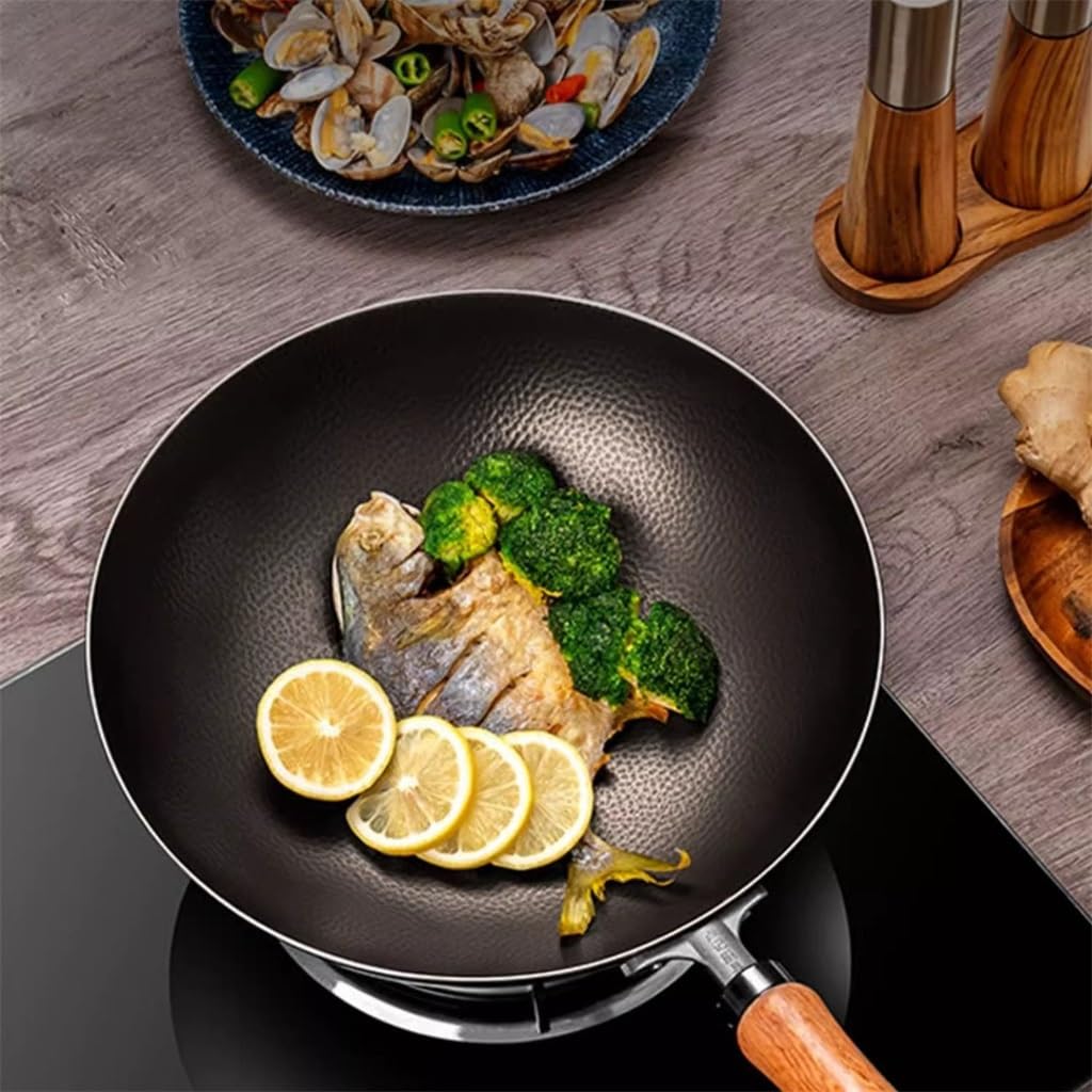 Uncoated Non-rusting Hammered Round Bottom Pan Non-stick Household Frying