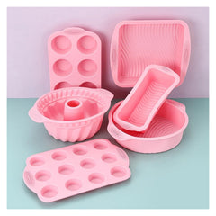 Pink Nonstick Silicone Bakeware Set Compatible For Baking Cake Pan