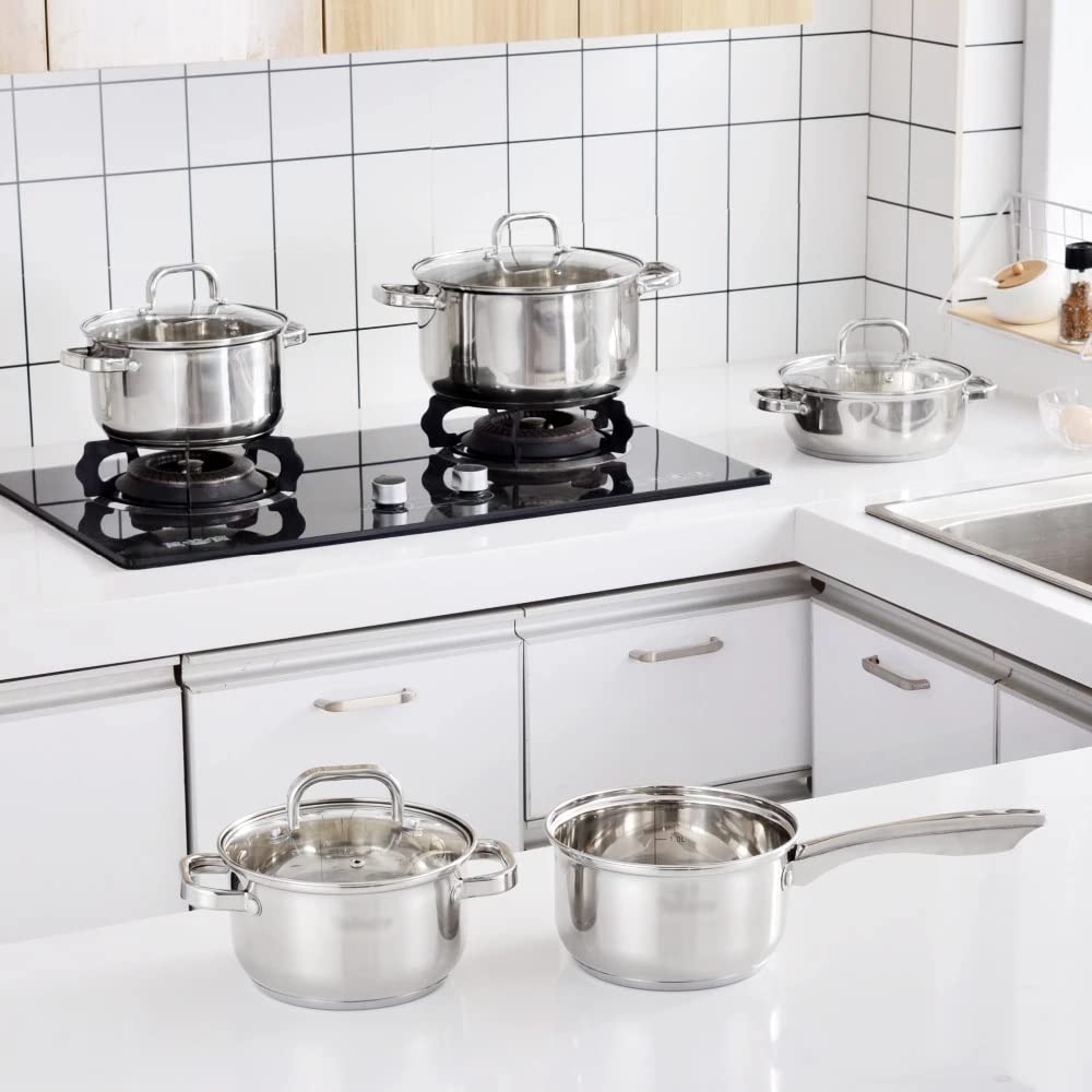 9-Piece Stainless Steel Cookware Set with Glass Lids