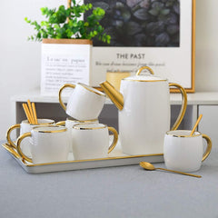 6-Piece Bone China Coffee Cup and Saucer Set with Spoons