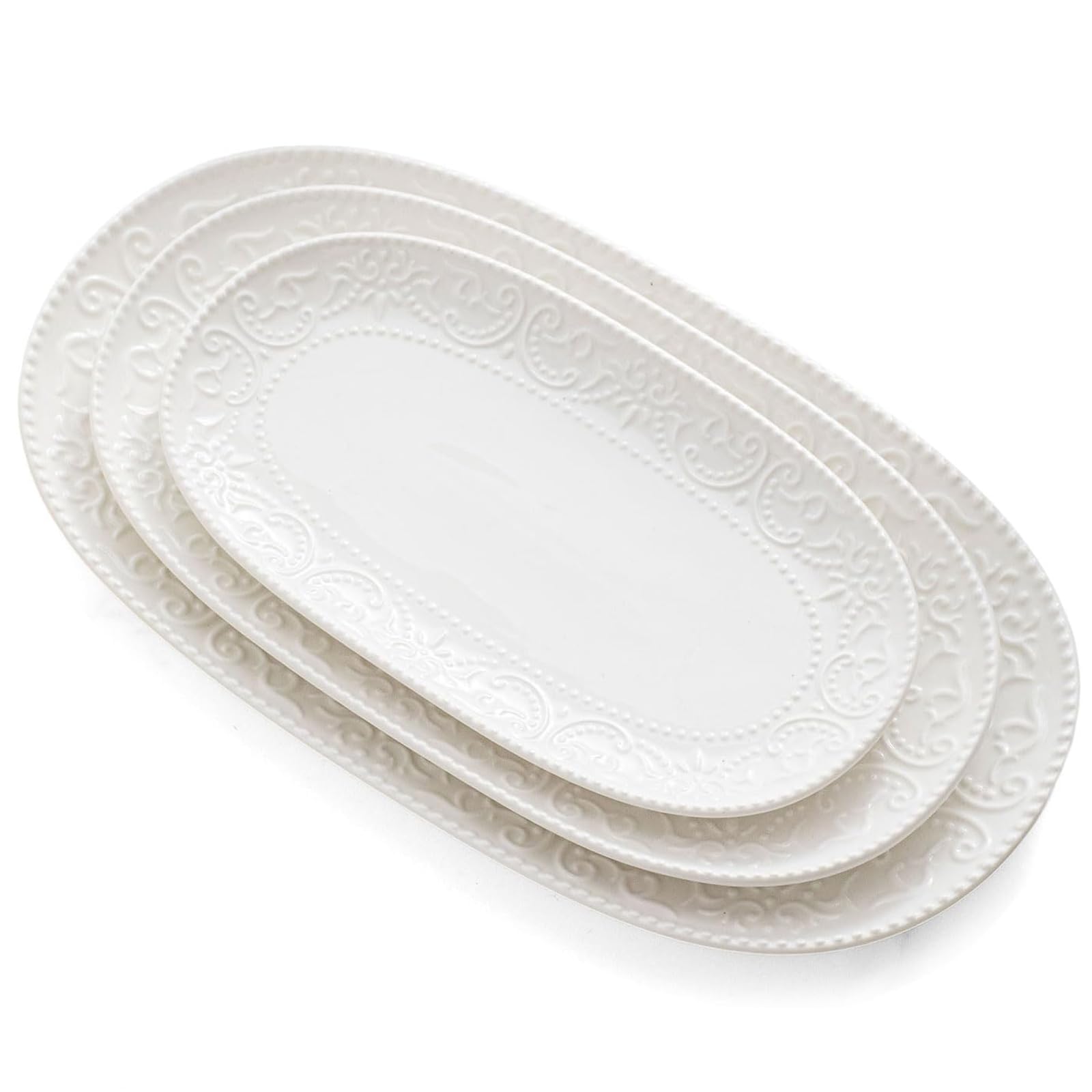 3-Piece Ceramic Oval Serving Platter Set (10/12/14 Inch)