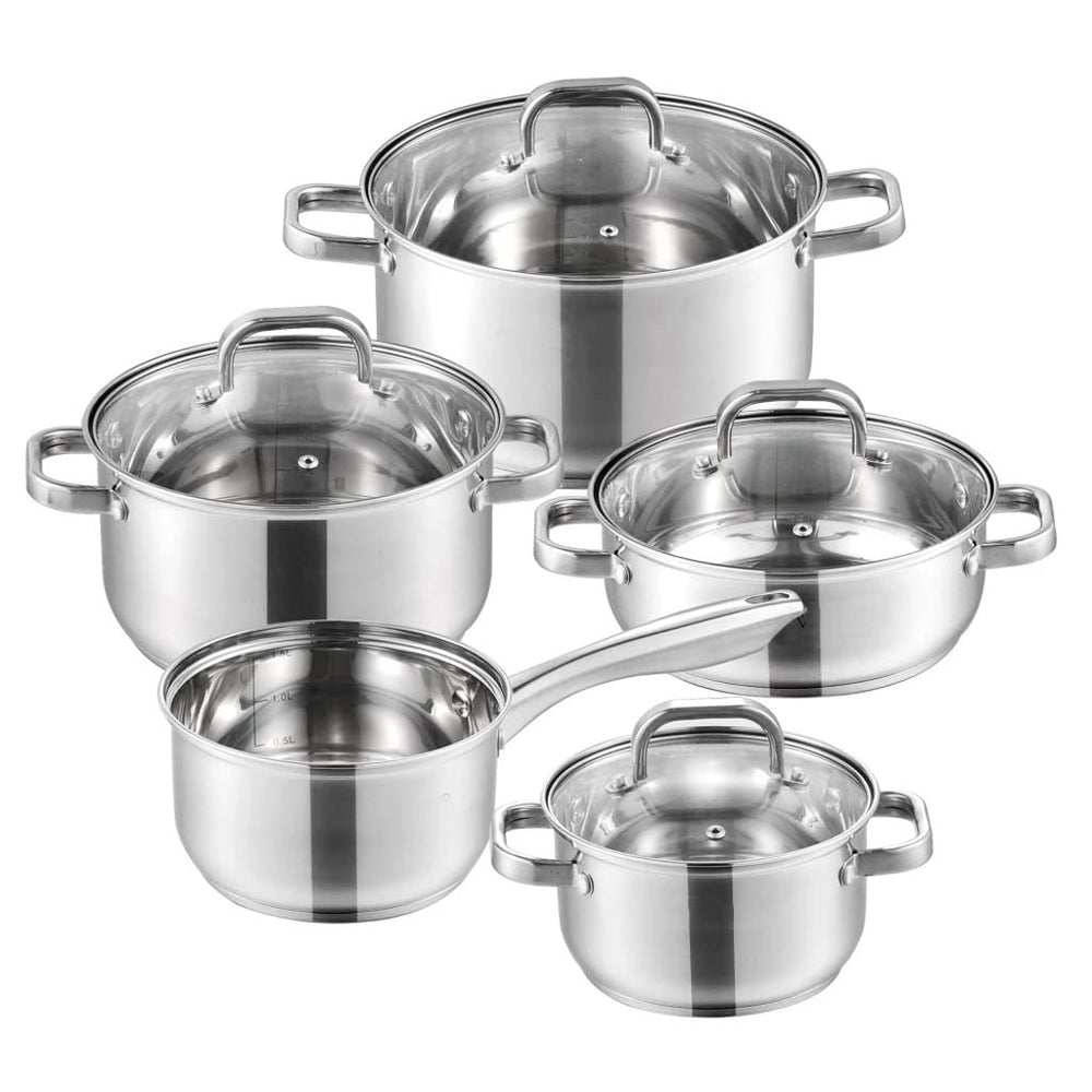 9-Piece Stainless Steel Cookware Set with Glass Lids