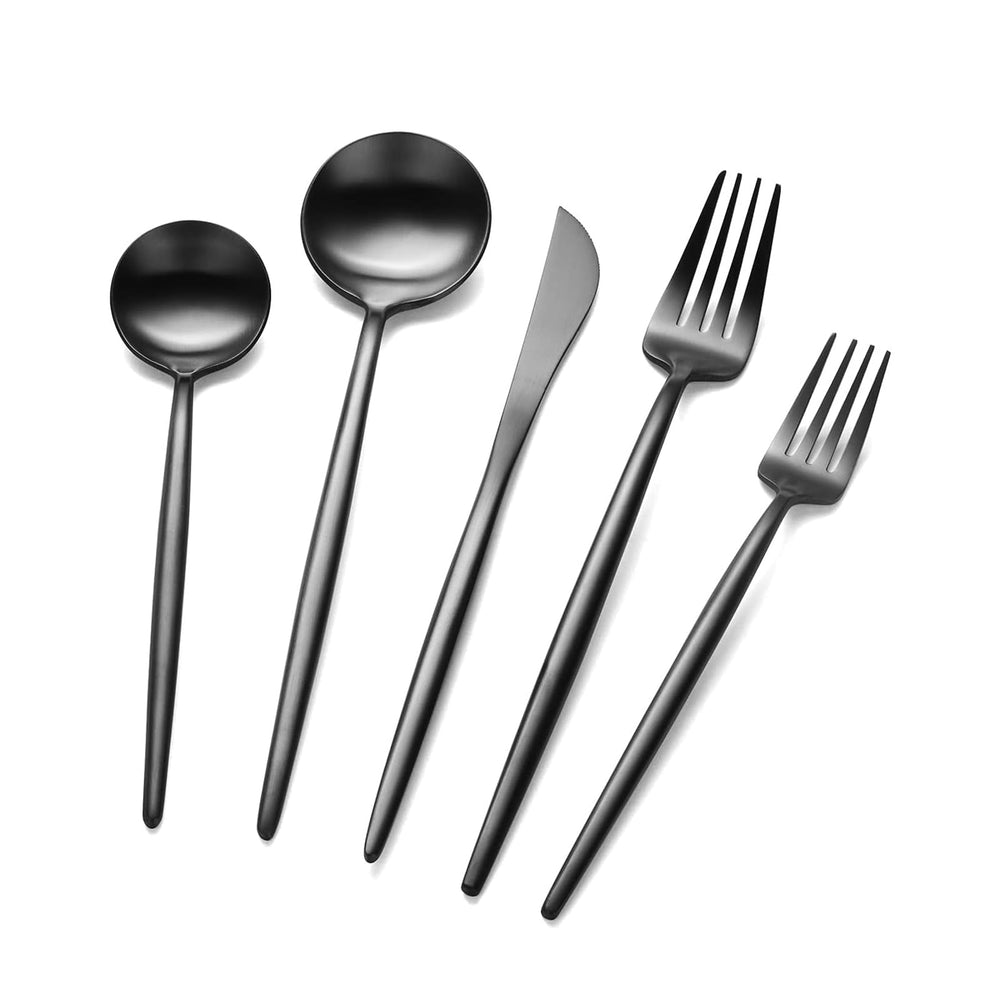 30-Piece Black Stainless Steel Flatware Set for 6