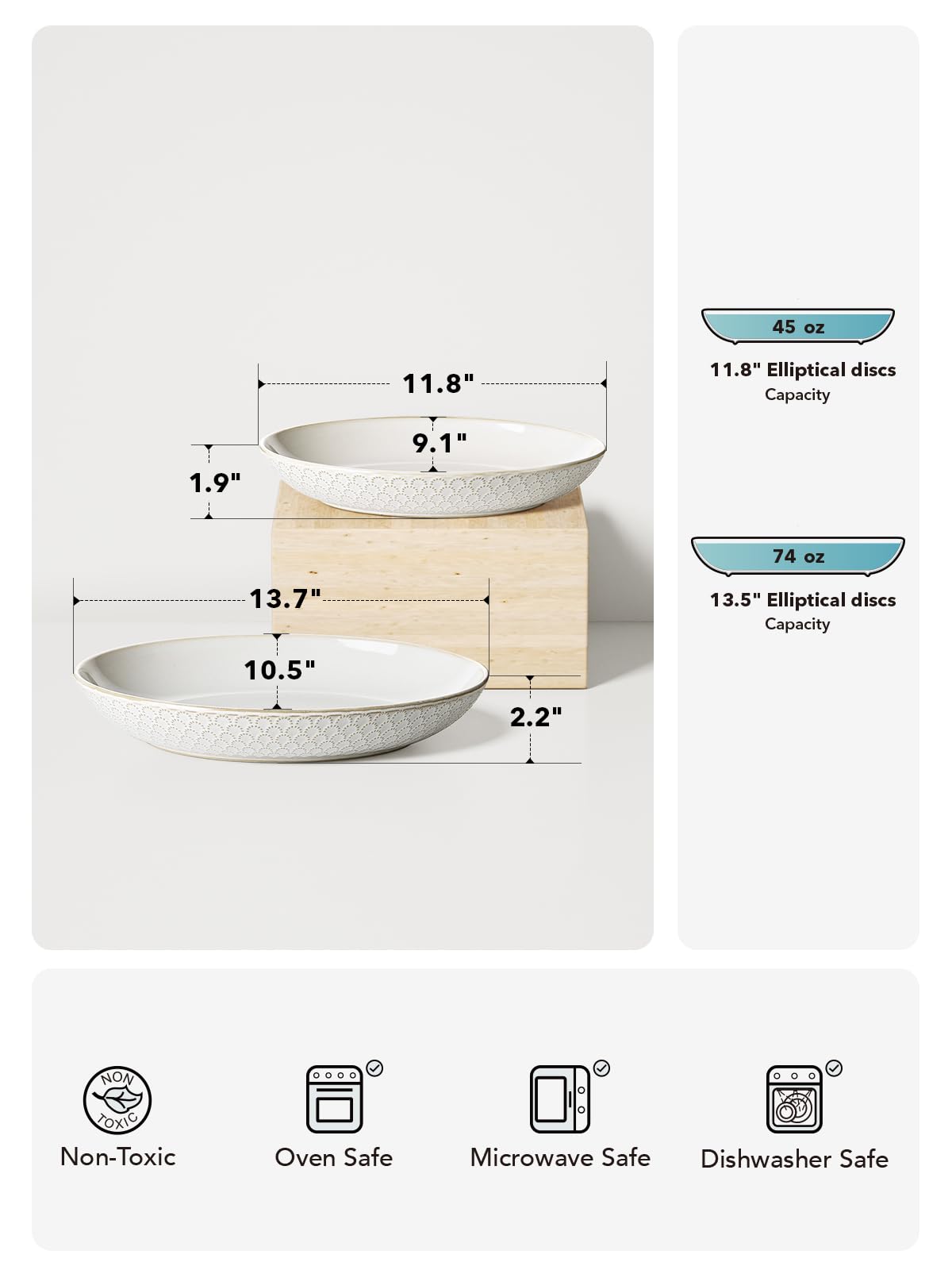 2-Piece Ceramic Oval Serving Bowl Set (11.8 & 13.7 Inch)
