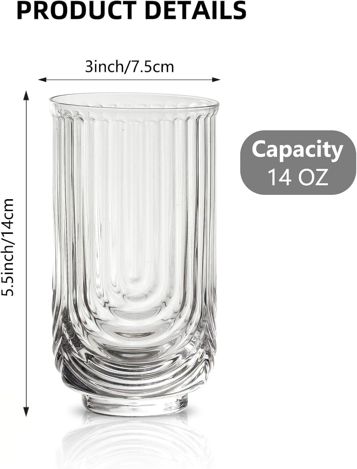 4-Piece Vintage Ribbed Glass Tumbler Set (14 oz)