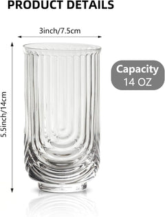 4-Piece Vintage Ribbed Glass Tumbler Set (14 oz)
