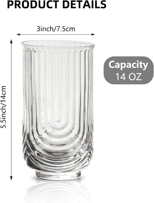 4-Piece Vintage Ribbed Glass Tumbler Set (14 oz)