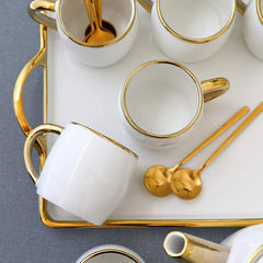 6-Piece Bone China Coffee Cup and Saucer Set with Spoons