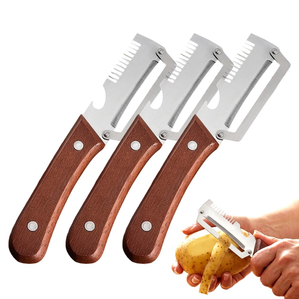 Multi-Function Vegetable Peeler with Wooden Handle