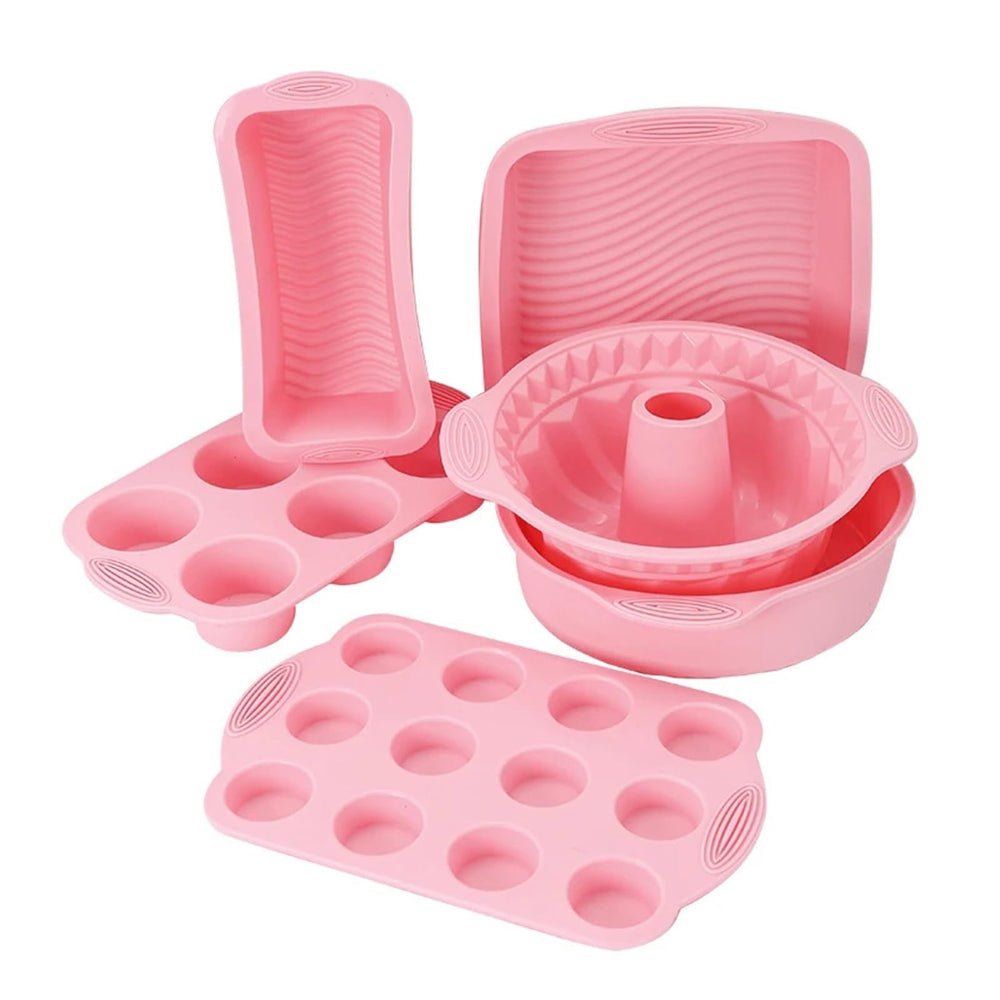 Pink Nonstick Silicone Bakeware Set Compatible For Baking Cake Pan