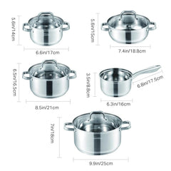 9-Piece Stainless Steel Cookware Set with Glass Lids
