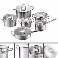12-Piece Stainless Steel Cookware Set with Glass Lids
