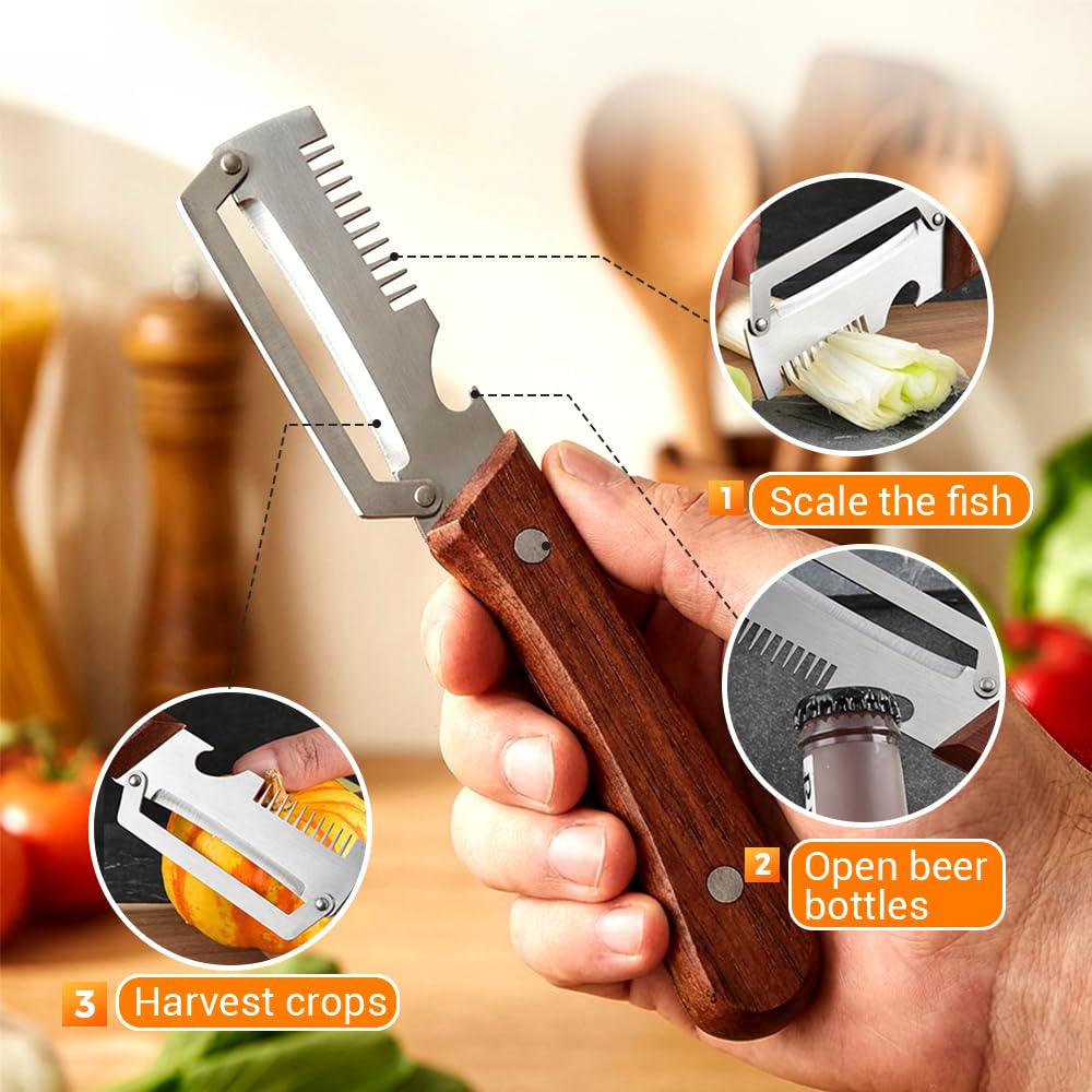 Multi-Function Vegetable Peeler with Wooden Handle