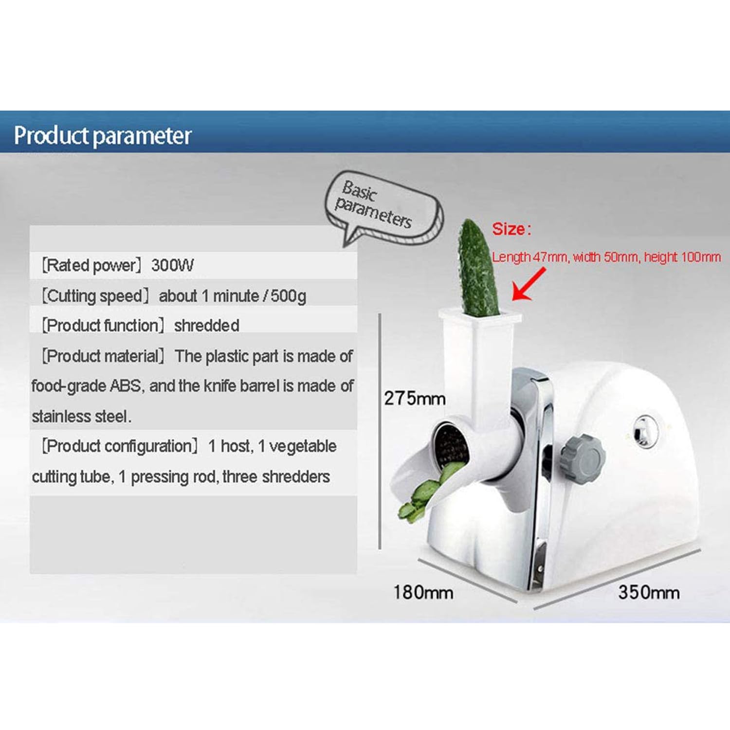 Electric Rotary Cheese Grater with 3 Stainless Steel Blades