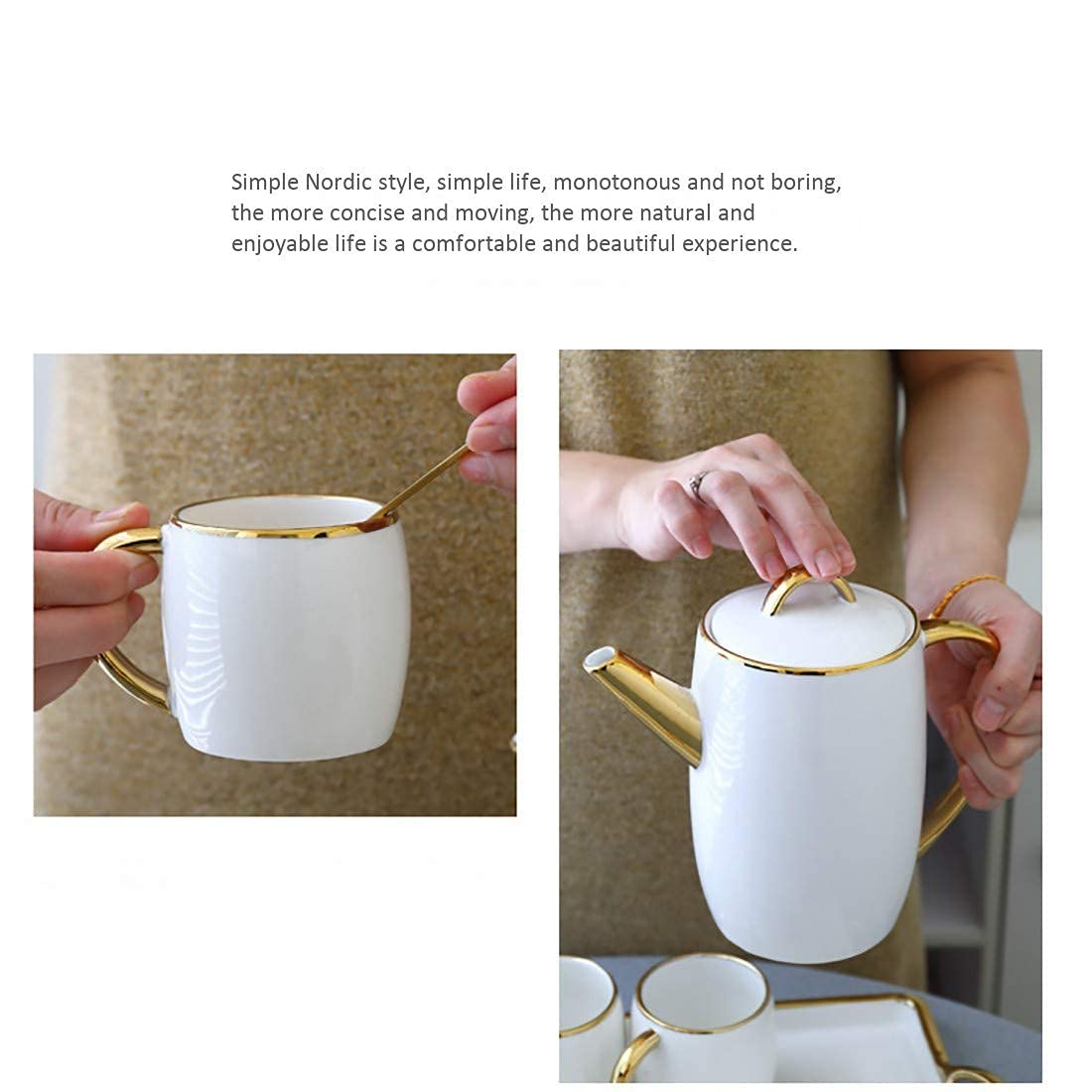 6-Piece Bone China Coffee Cup and Saucer Set with Spoons