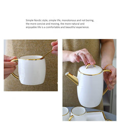 6-Piece Bone China Coffee Cup and Saucer Set with Spoons