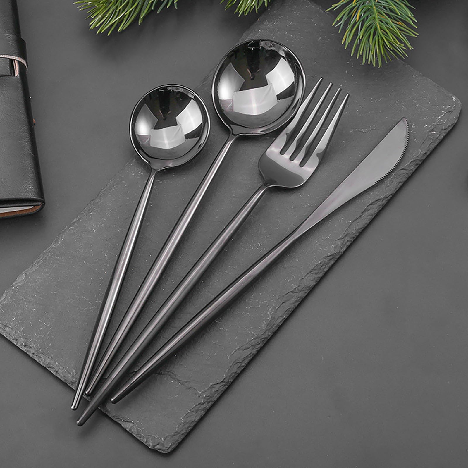 30-Piece Black Stainless Steel Flatware Set for 6