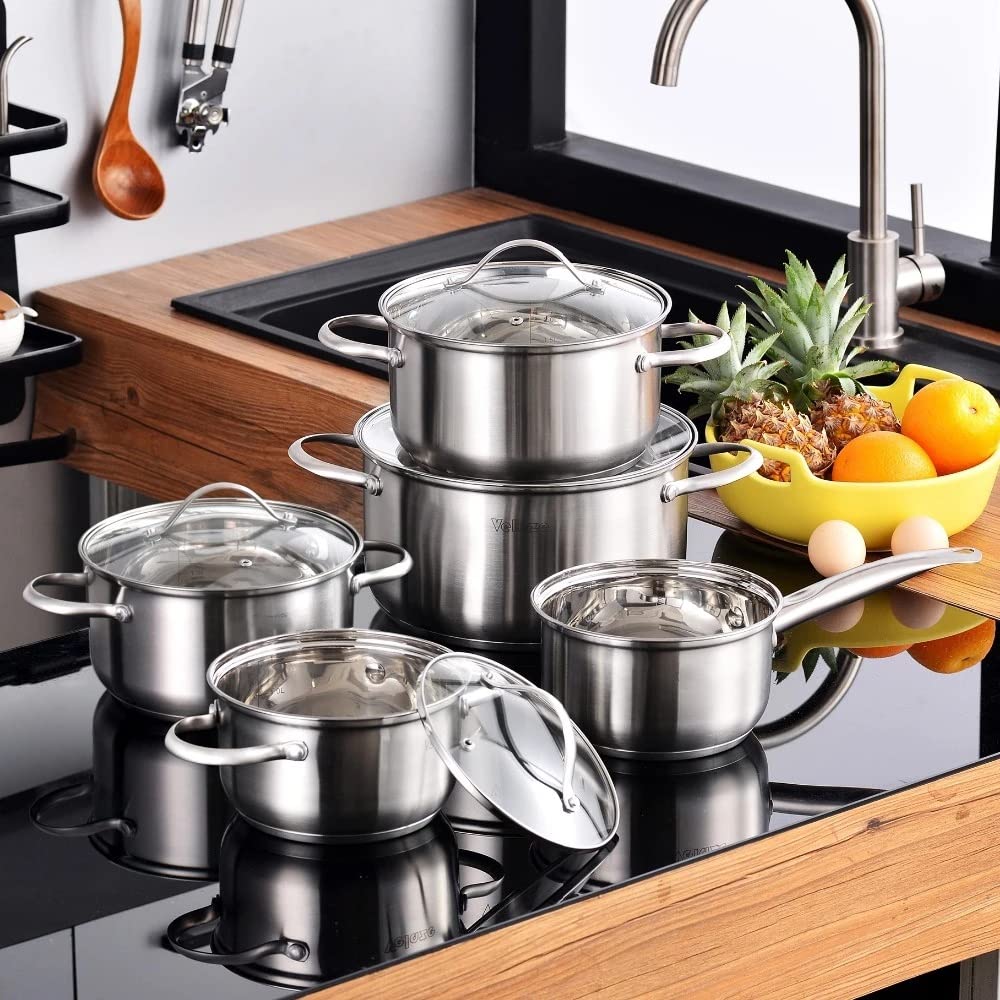 9-Piece Stainless Steel Cookware Set with Glass Lids