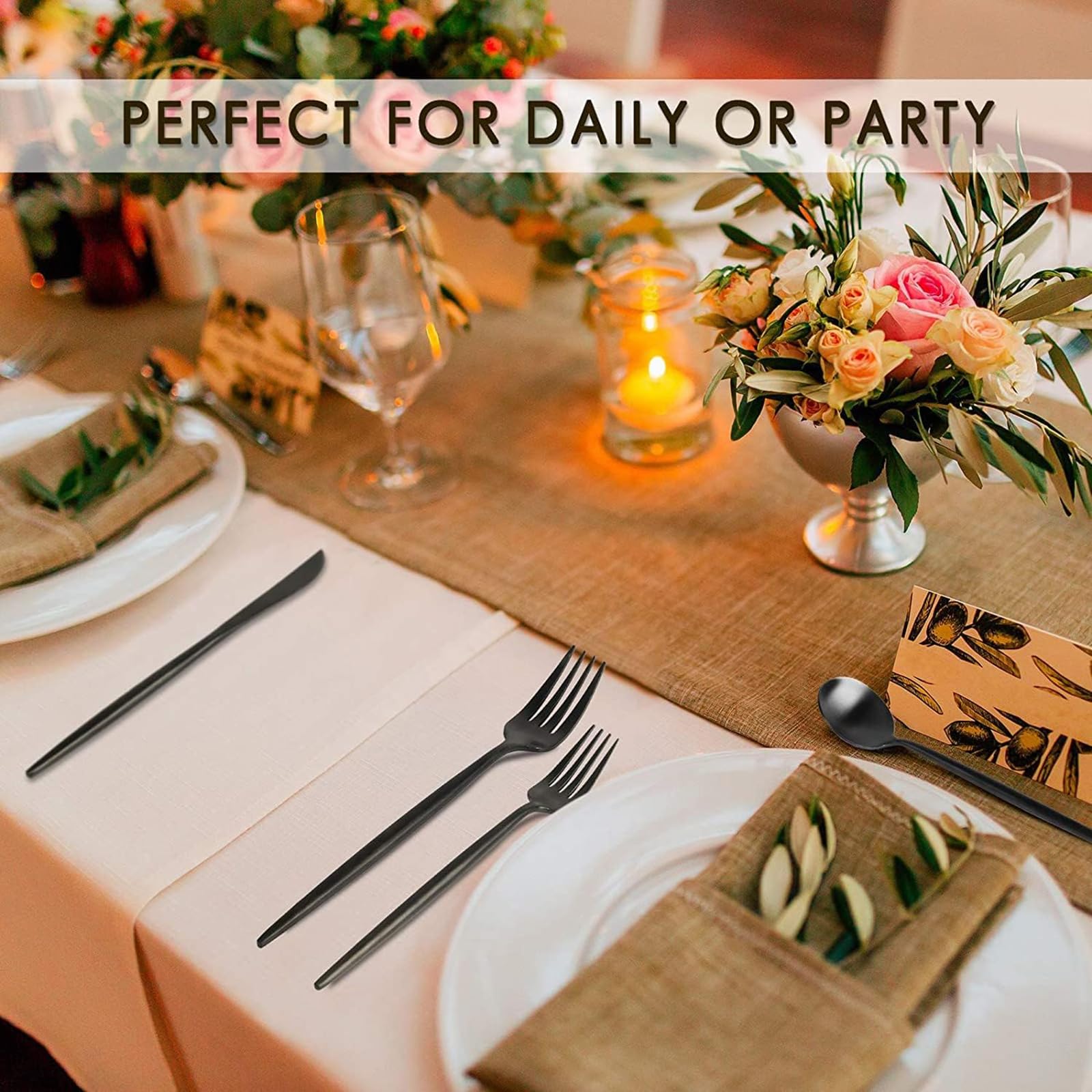 30-Piece Black Stainless Steel Flatware Set for 6