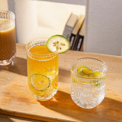 4-Piece Vintage Ribbed Glass Tumbler Set (14 oz)