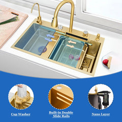 Multifunctional Kitchen Sink Faucet with Waterfall Spout