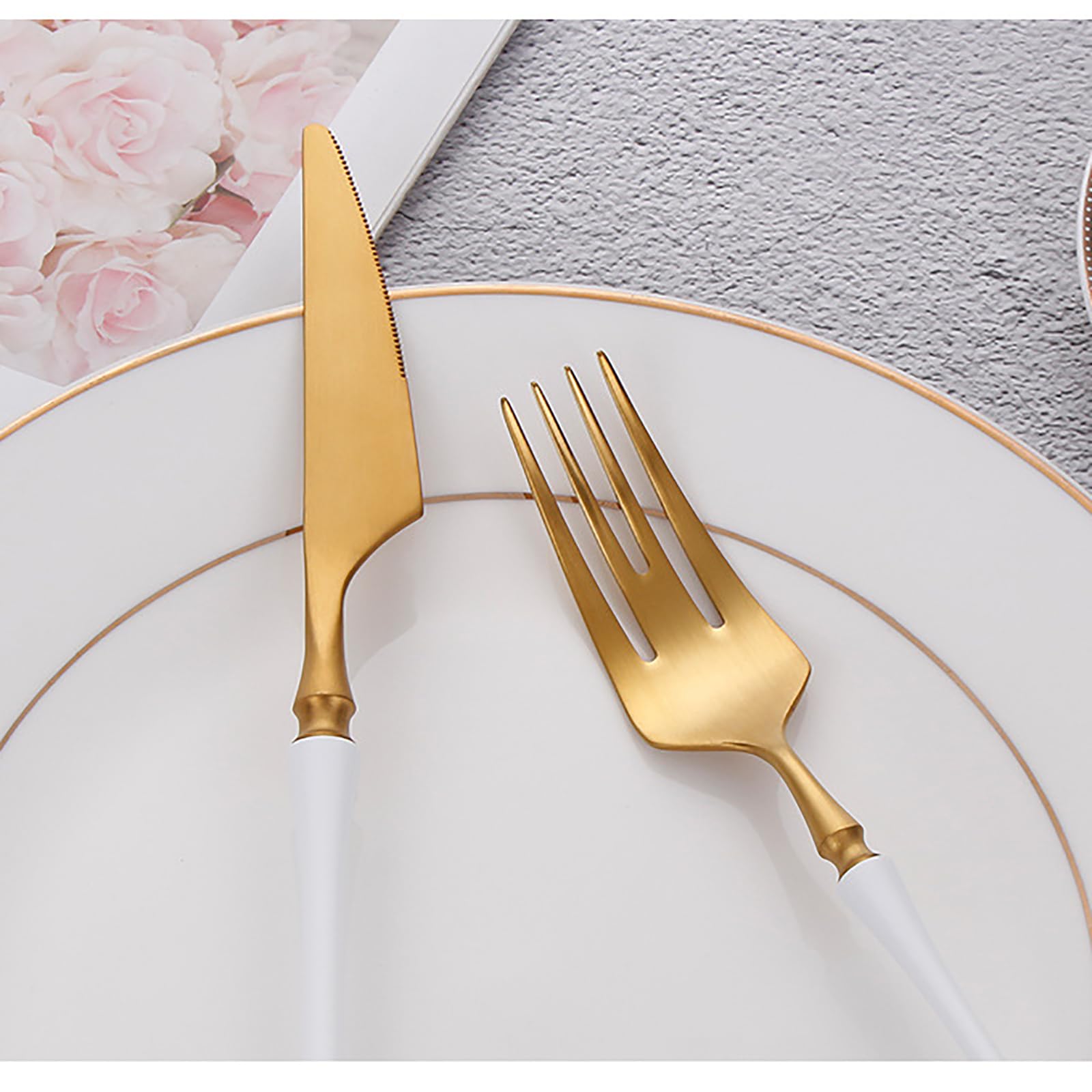 24-Piece White Stainless Steel Flatware Set for 6
