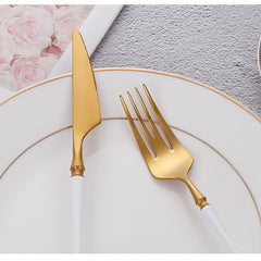24-Piece White Stainless Steel Flatware Set for 6